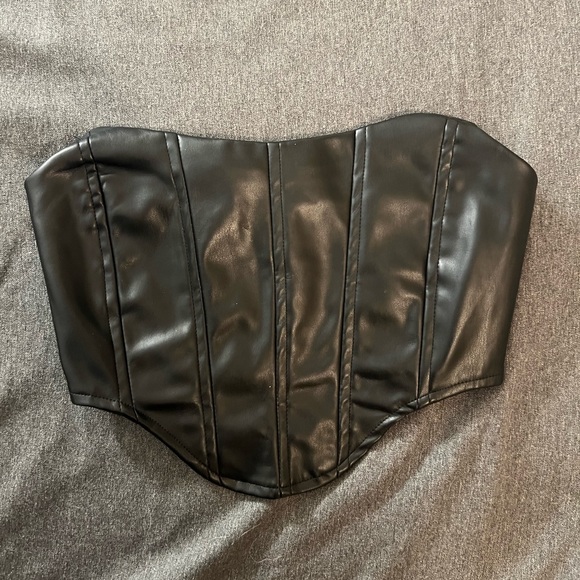 Forever 21 black leather strapless corset top. Size S. - Picture 1 of 3